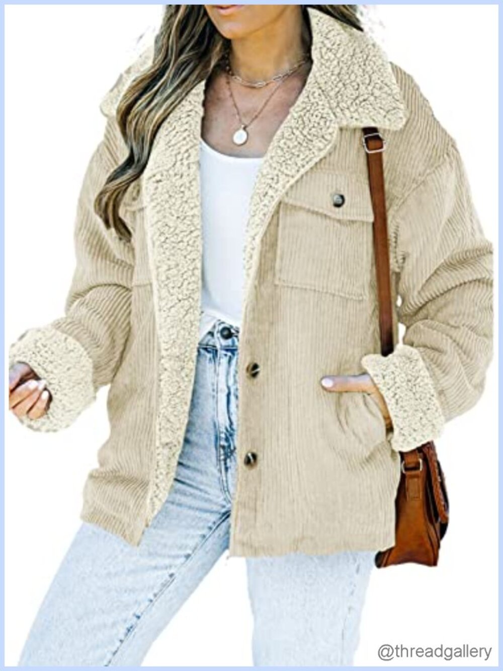 Sherpa Lined Corduroy Jacket Button Front Boyfriend Fit Fall Winter Coat